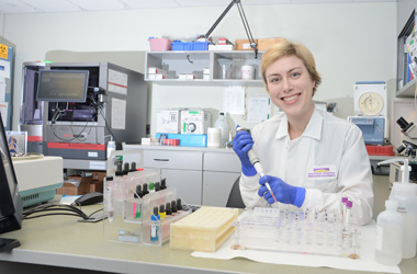 Julie Whaley in lab setting